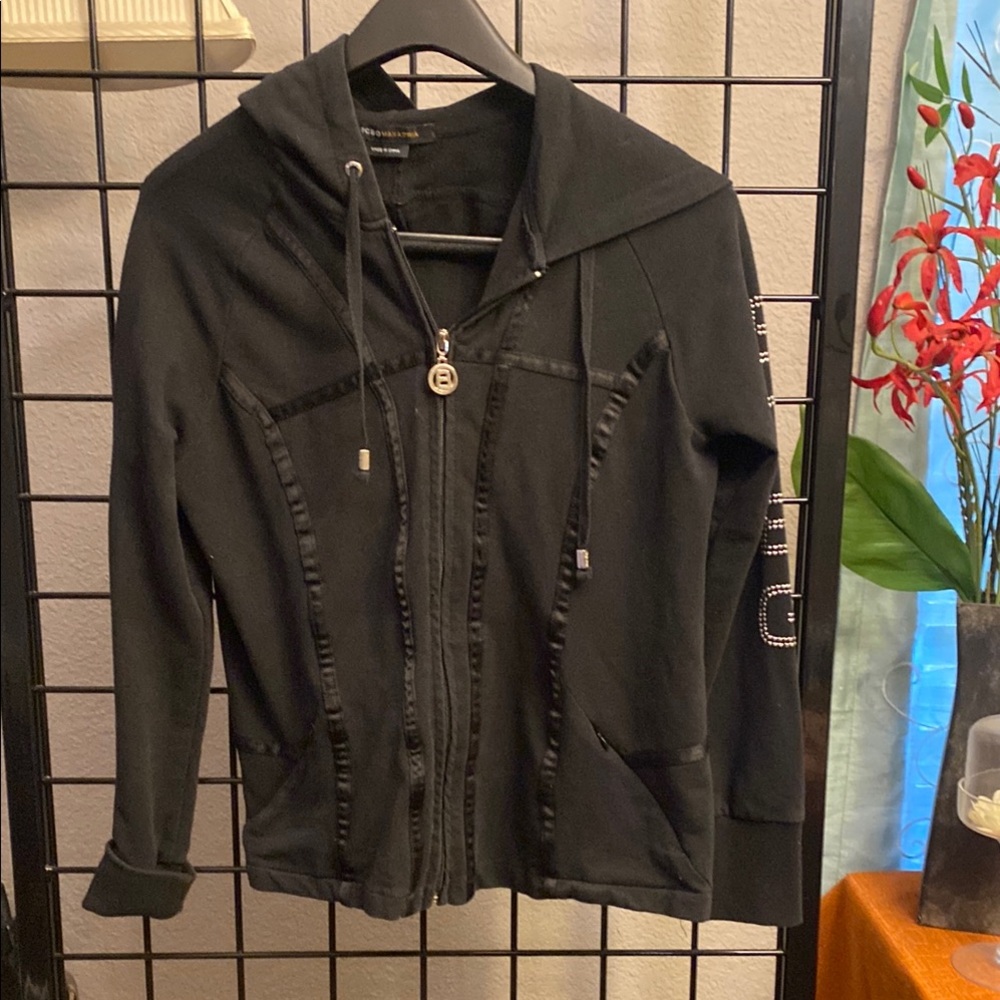 BCBG Maxazria Black Zip-Up Hoodie with Logo Charm